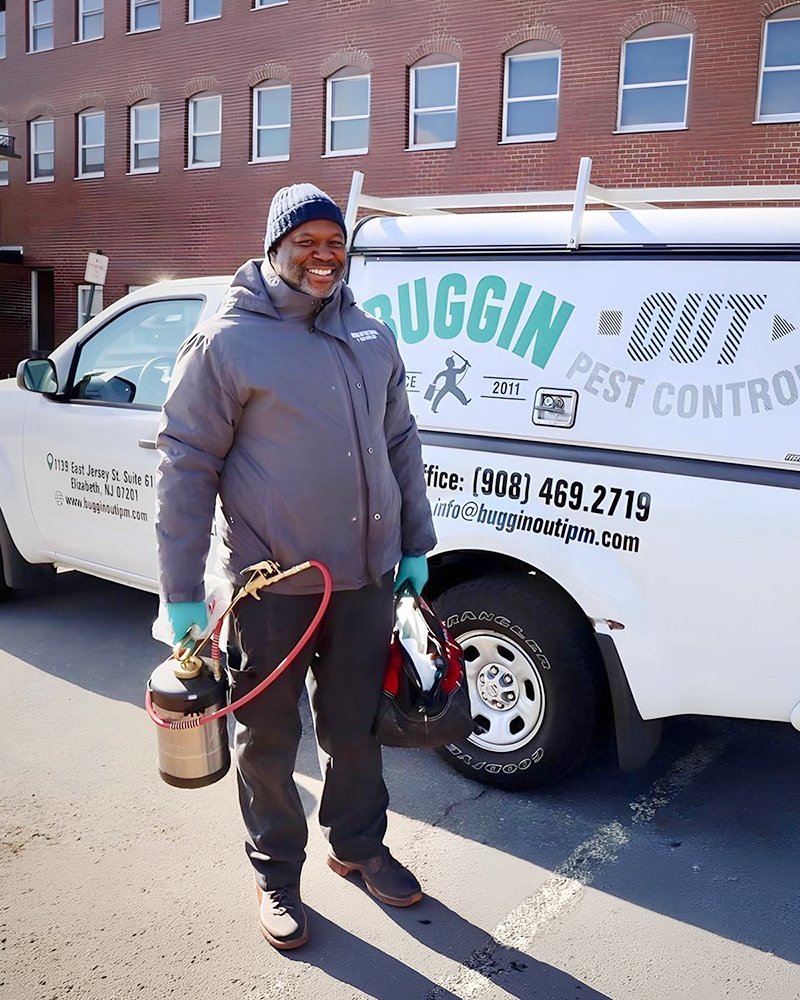 Happy Buggin Out pest control owner ready to get rid some pest. Call Buggin Out Pest Control - (908) 469-2719 to get rid of your pest.